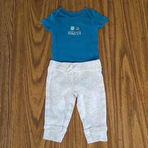Carter's "Daddy's Little Monster" Onesie & Gray Pants Size NB
